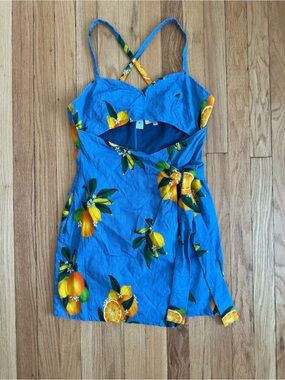 Privacy Please Blue Citrus-Print Mini Dress with Cutout